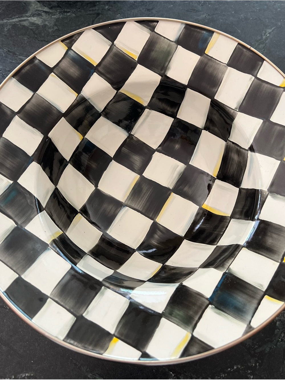 Hand-Painted MacKenzie-Child’s Courtly Large Bowl - Black & White New